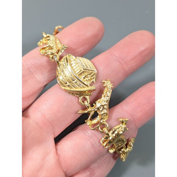 Premier Designs Noahs Ark Bracelet Gold Tone Chain Elephant Giraffe 6.5 in - Picture 8 of 9
